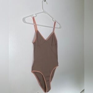 SOLD American/L.A. Apparel Ribbed Tank Bodysuit in Multi Tan Pink